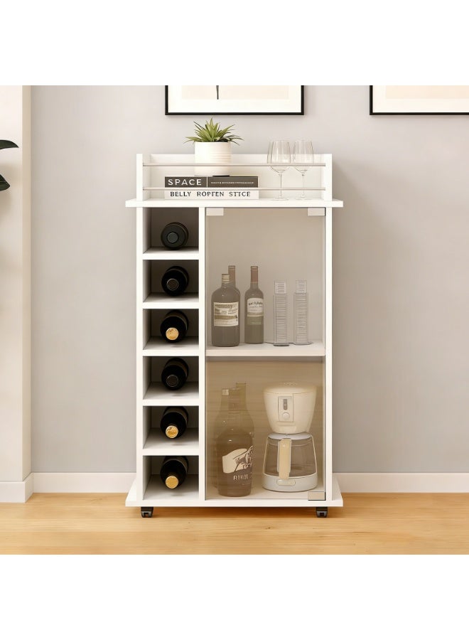 YY-ريشير خزانة نبيذ متنقلة، خزانة بار بباب شفاف وأرفف، خزانة تخزين بعجلات لغرفة الطعام أو المطبخ أو غرفة المعيشة - Image 1